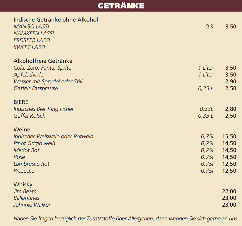 Speise 16 Getränke